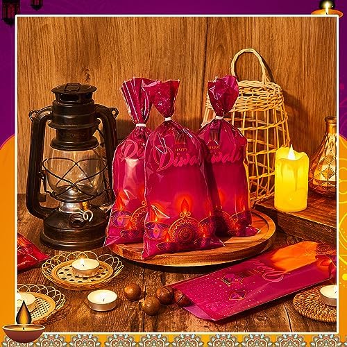 Tenceur 100 Pcs Diwali Cellophane Bags with Ties