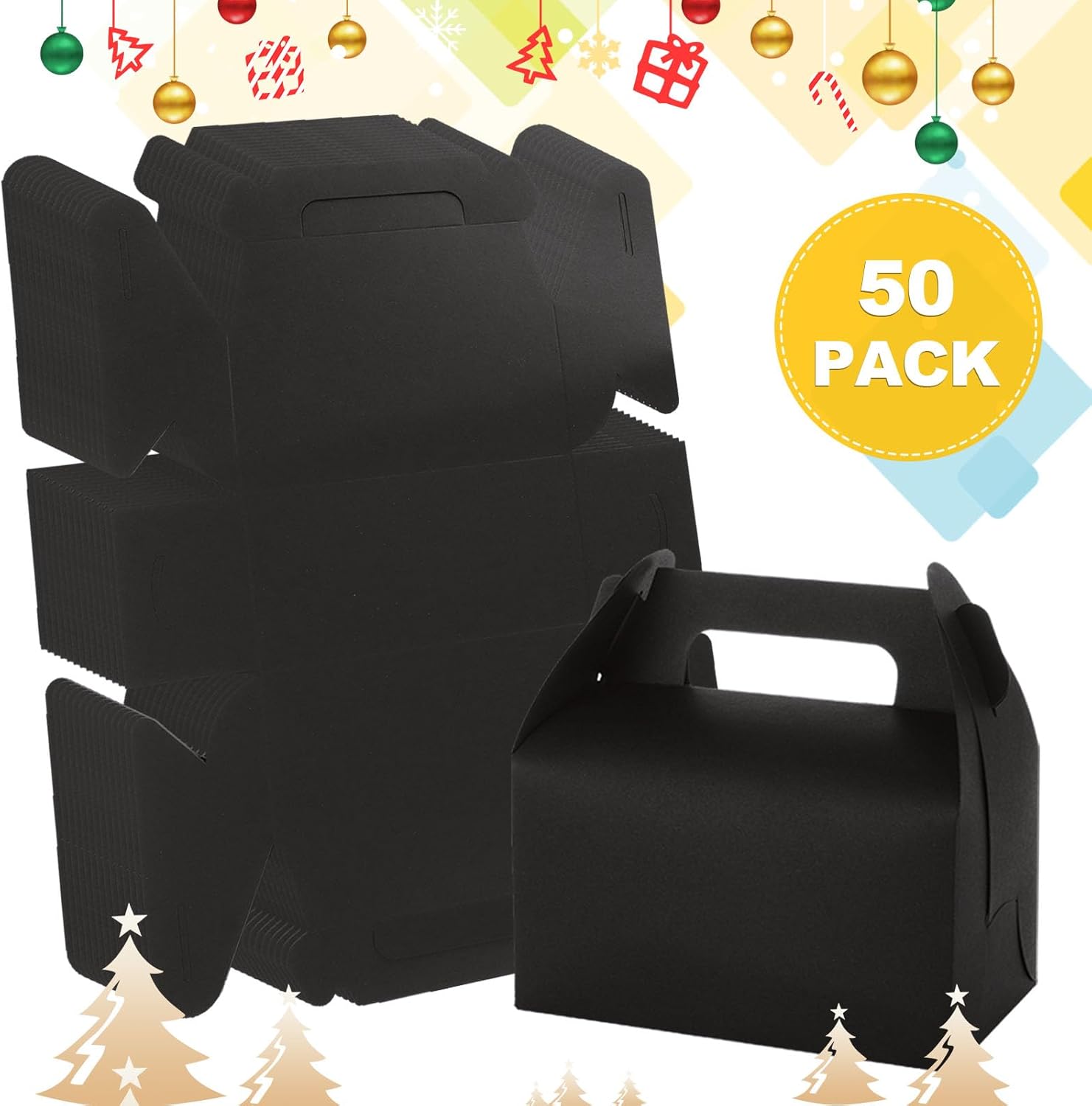 ABuff 50 Pack Black Gable Treat Boxes for Party Favors