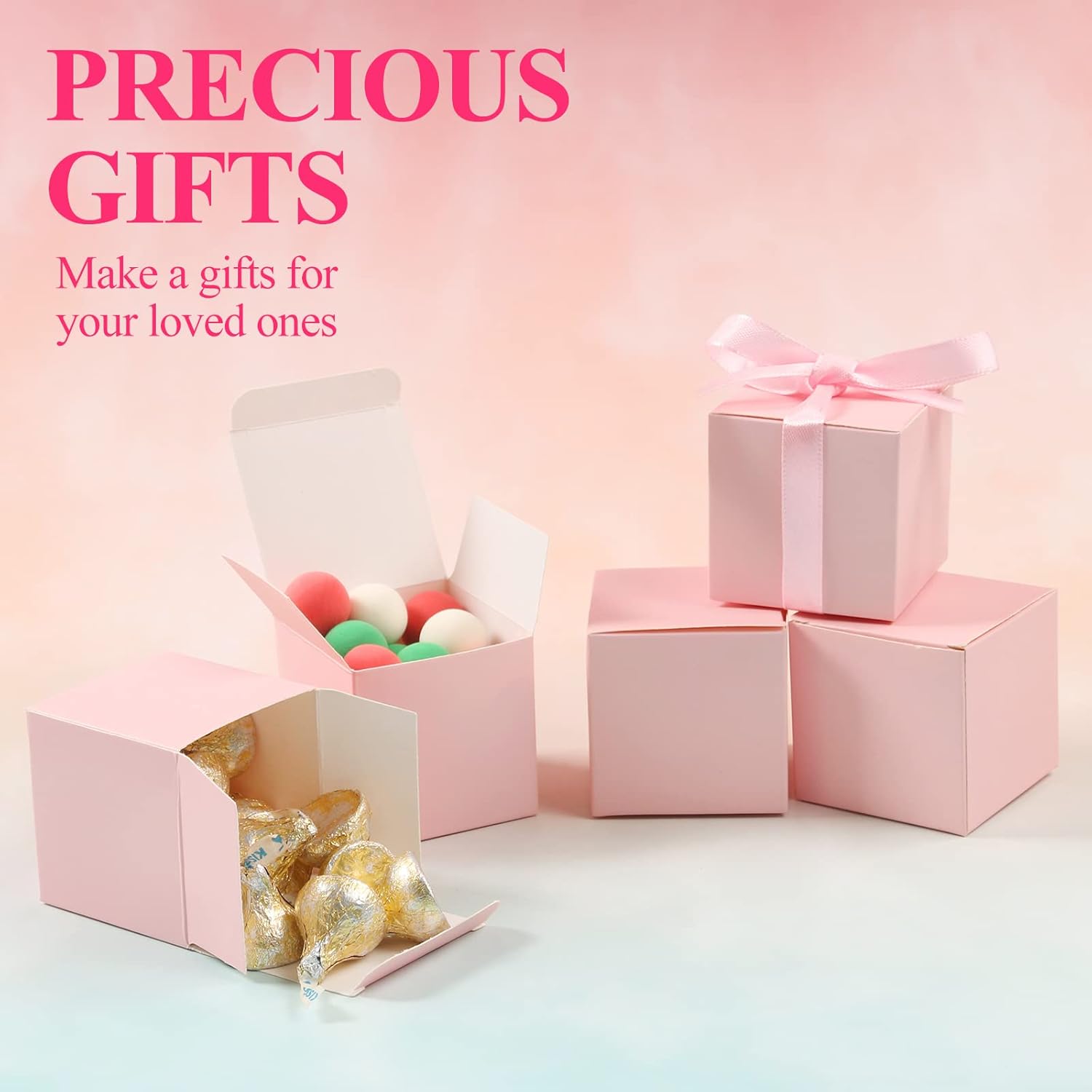 COTOPHER 100pcs 2x2x2 Inch Pink Gift Boxes with Ribbons