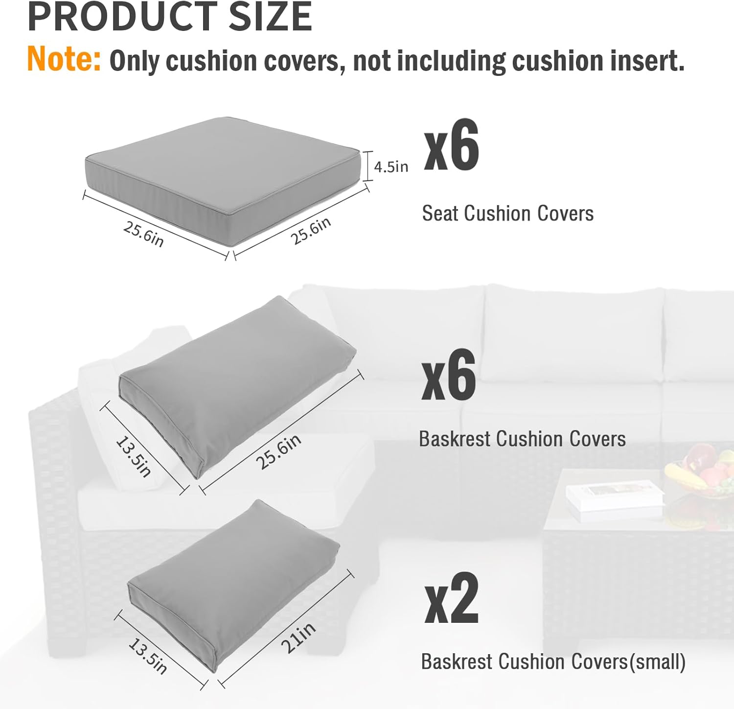 WAROOM 7 Piece Outdoor Cushion Cover Set Grey