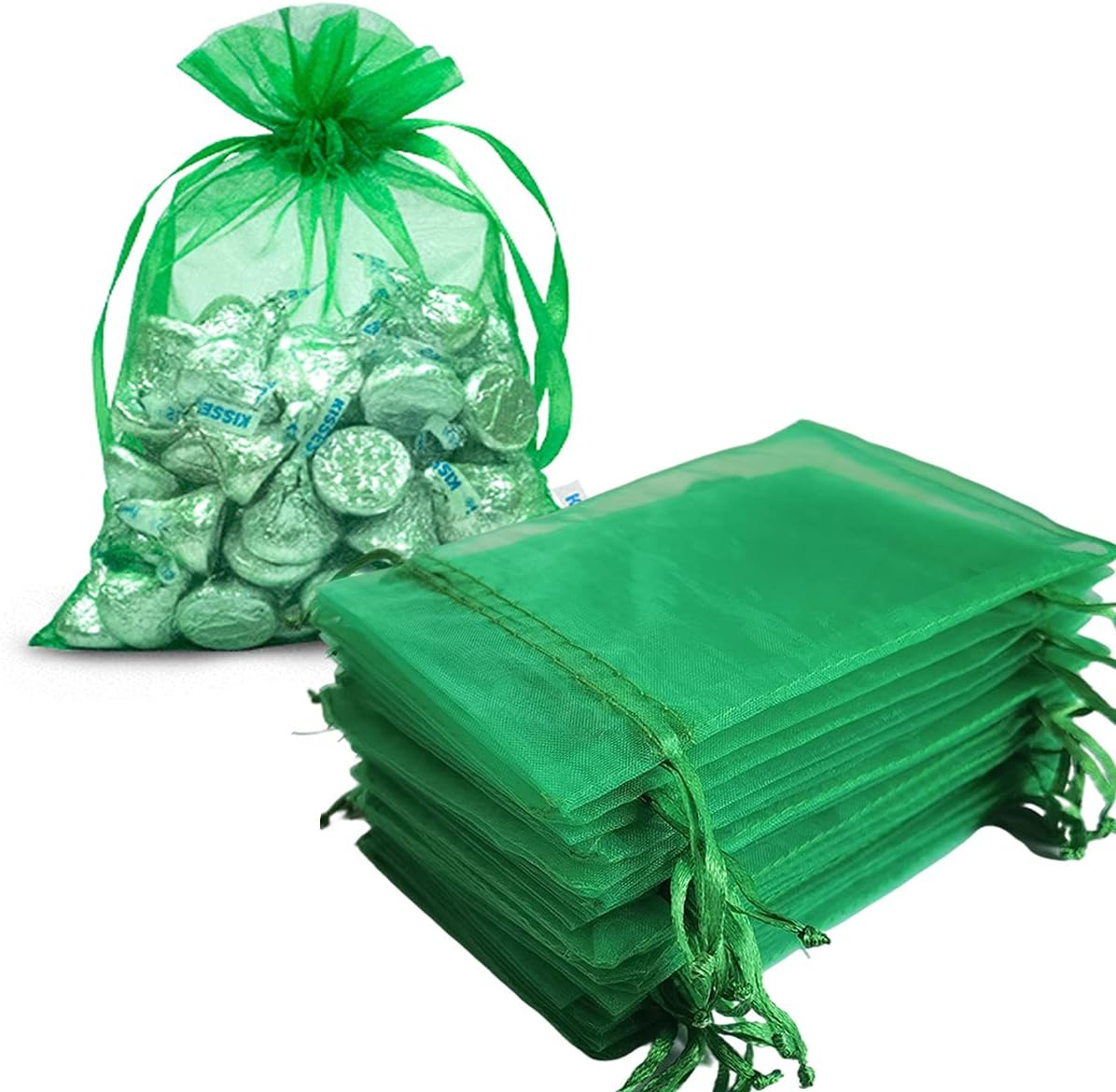 4x6 Inch Organza Gift Bags with Drawstring 50 Count Green Clear Sachet