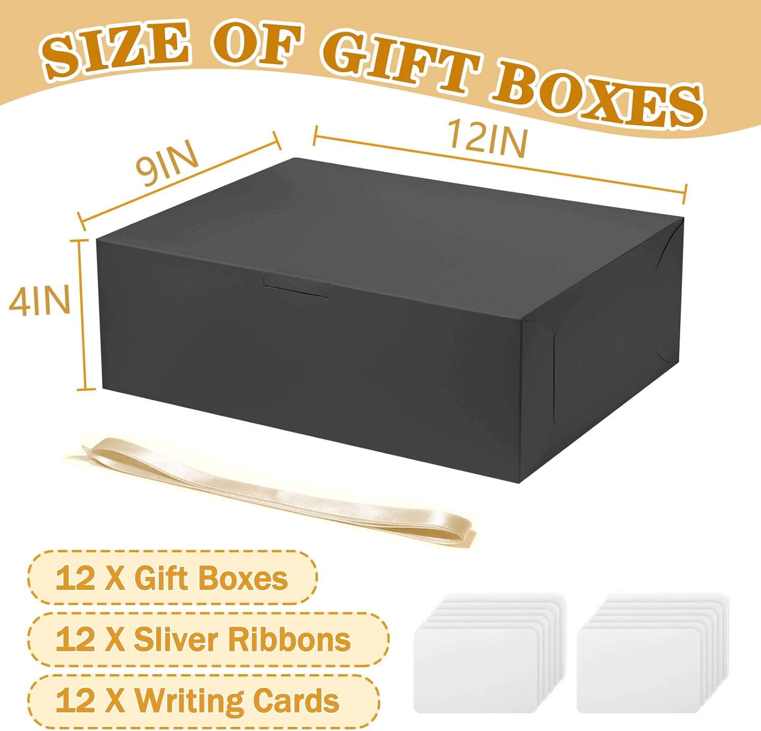 12 Piece Black Gift Box with Lid and Ribbon