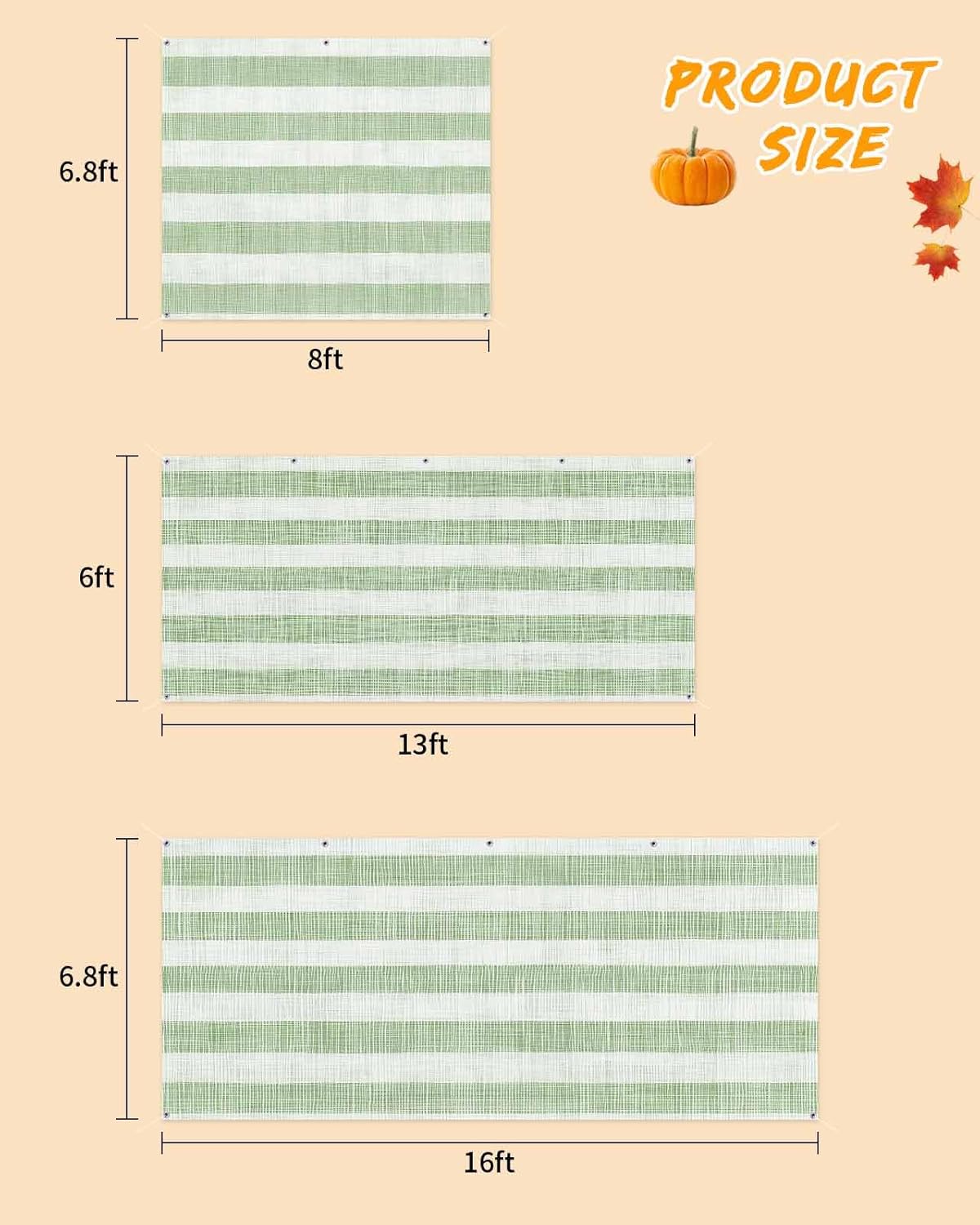 Farmhouse Sage Green Striped Linen Garage Door Cover 7x8ft