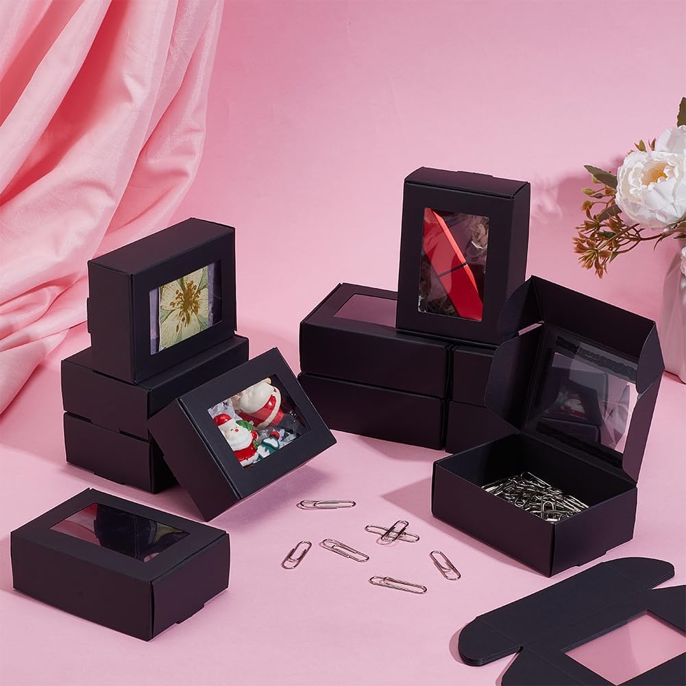 PH PandaHall 20pcs Black Gift Boxes with Window