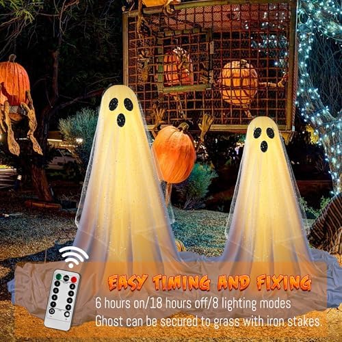 2Packs Halloween Ghost Decorations with Remote Control String Lights