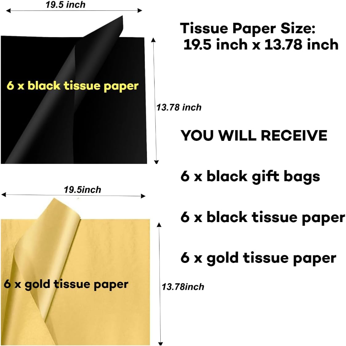 JUNESHE Mini Black Gift Bags with Handles 6 Pack