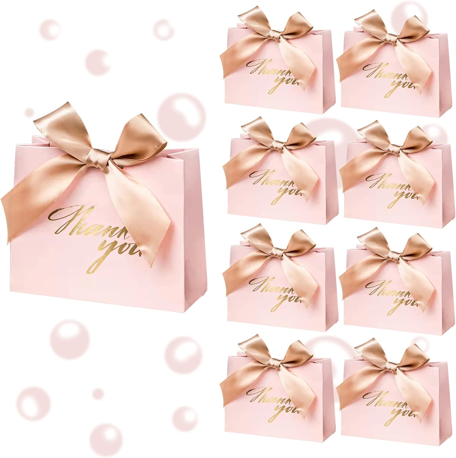 25 Pack Pink Gift Bags with Gold Ribbon