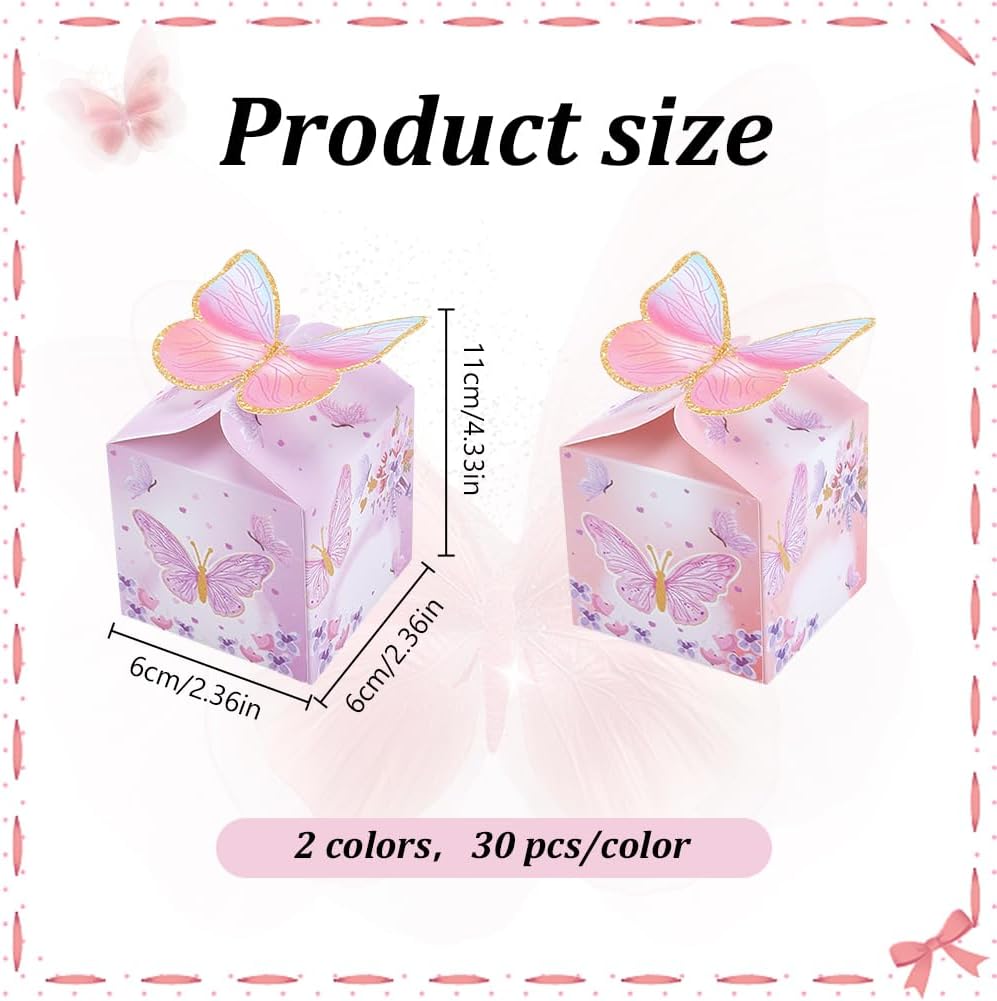 WEBEEDY 60 Pcs Mini Butterfly Favor Boxes Purple Pink 24x24 Inch