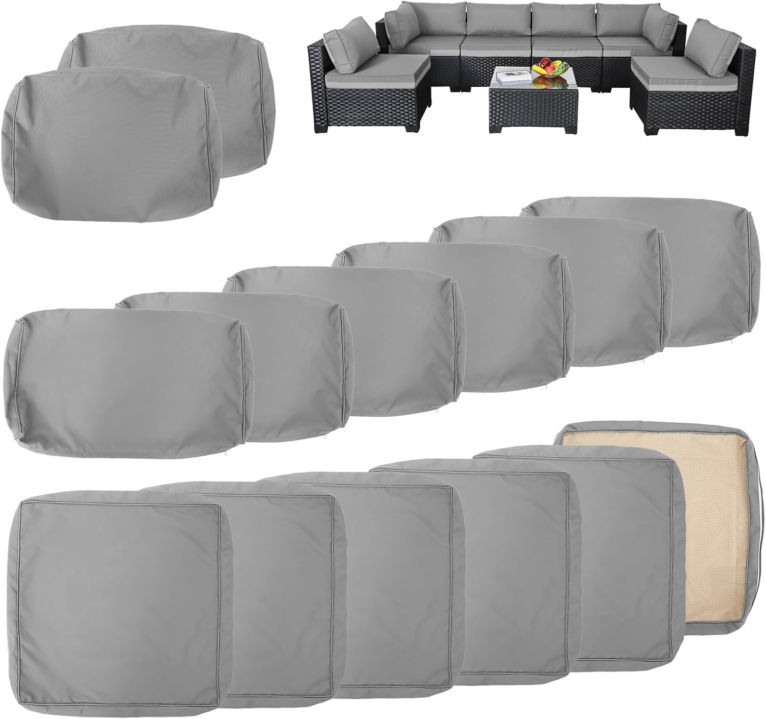 WAROOM 7 Piece Outdoor Cushion Cover Set Grey