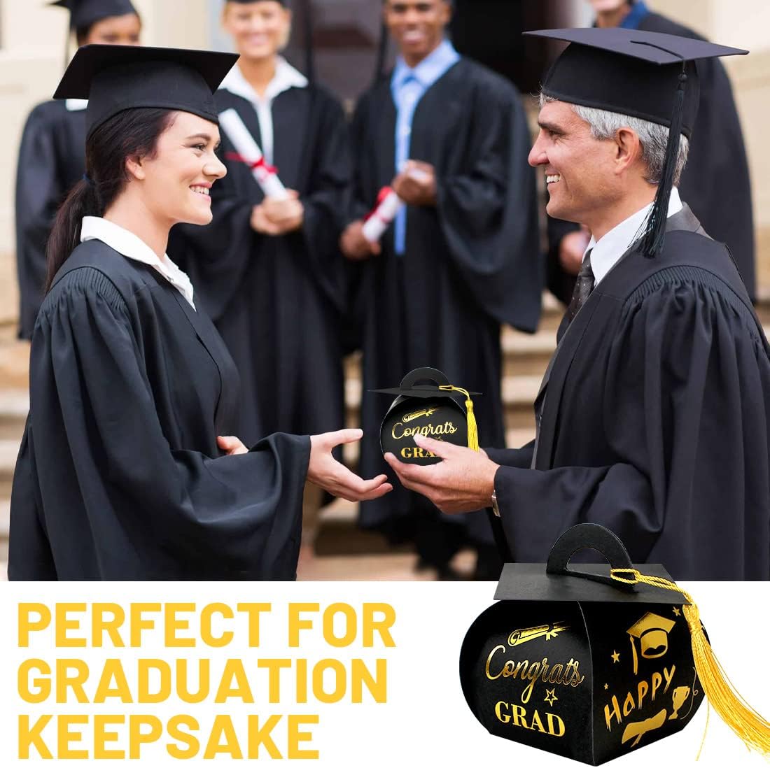30 Pcs Black and Gold Graduation Cap Gift Boxes with Tassel
