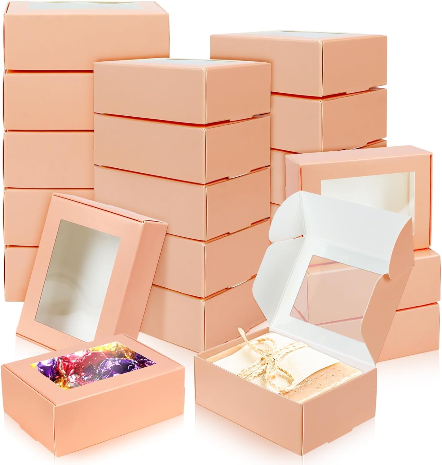 BadenBach 50 Pack Mini Kraft Gift Boxes with Clear Windows