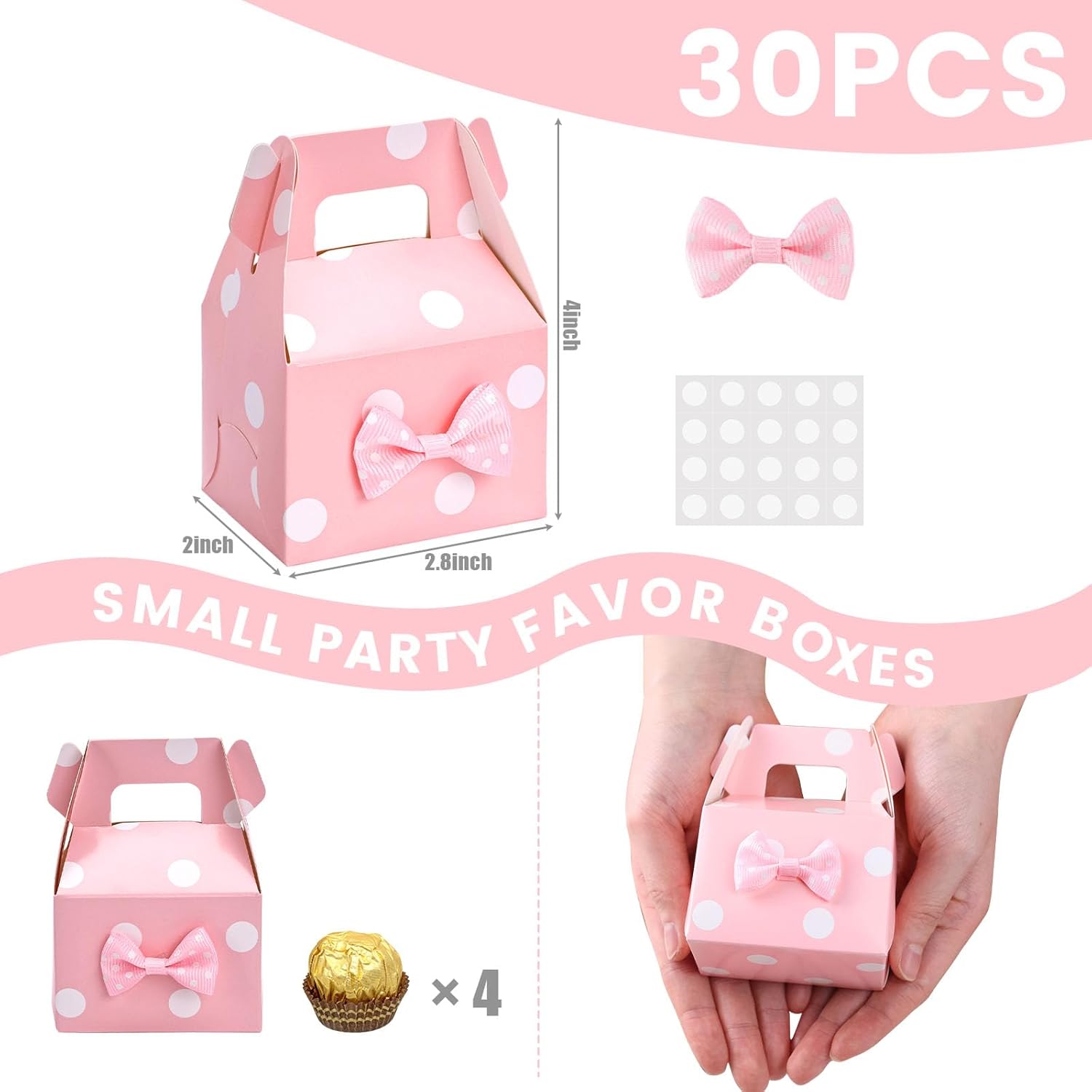 VGOODALL 30PCS Party Favor Boxes Pink Polka Dot Small Treat Bags