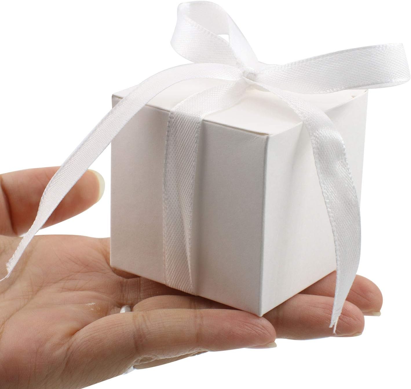 KPOSIYA 70 Pack Gift Boxes 2x2x2 Inch White with Ribbons