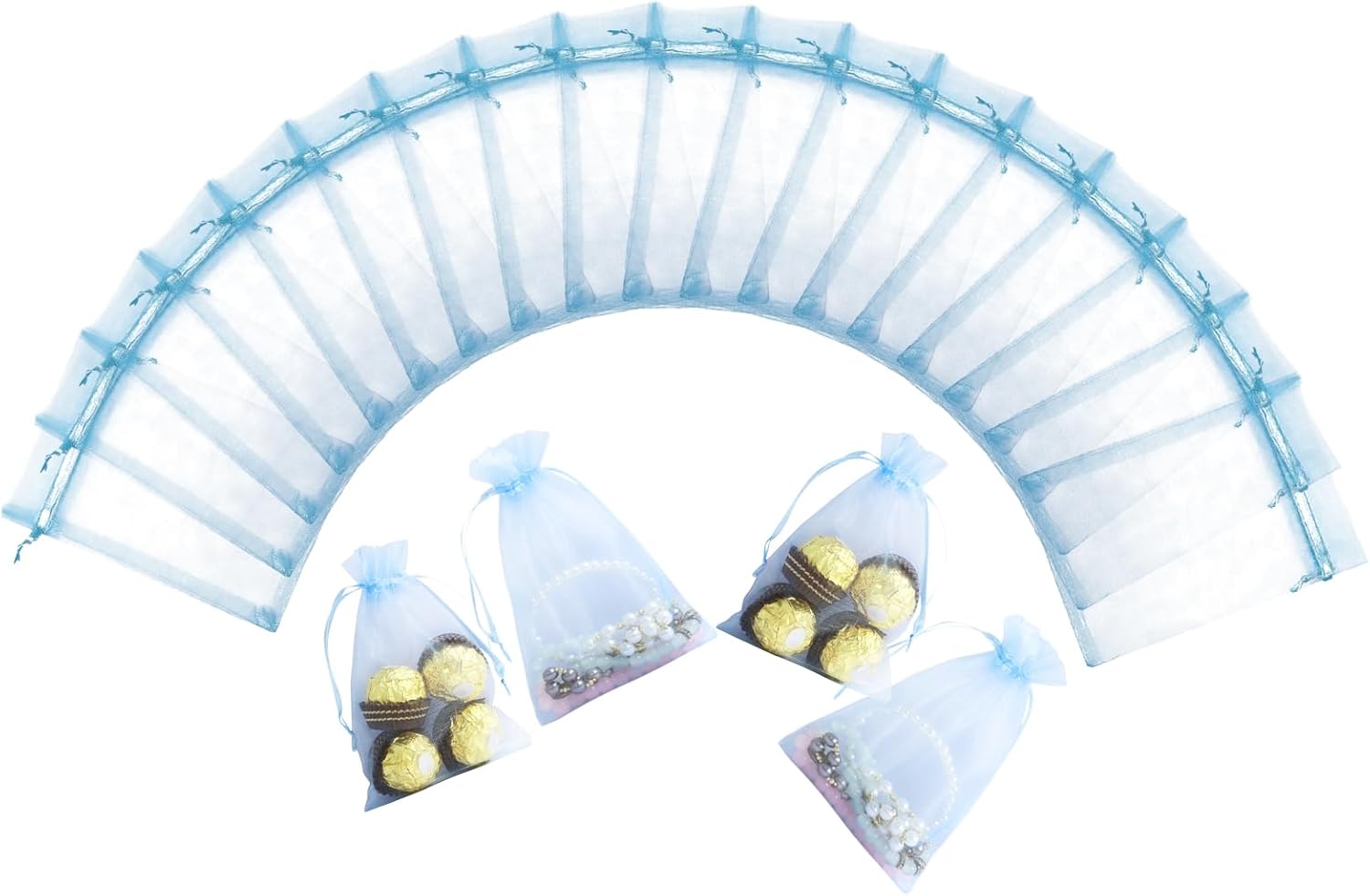 Wudygirl 4x6 Organza Bags with Drawstring 100pc Light Blue