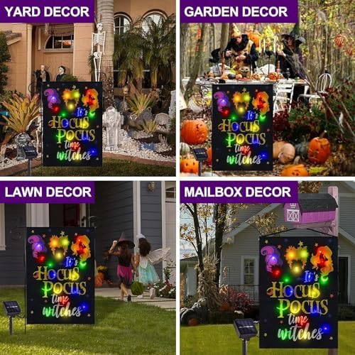 Solar Lighted Halloween Garden Flag Witches Decoration