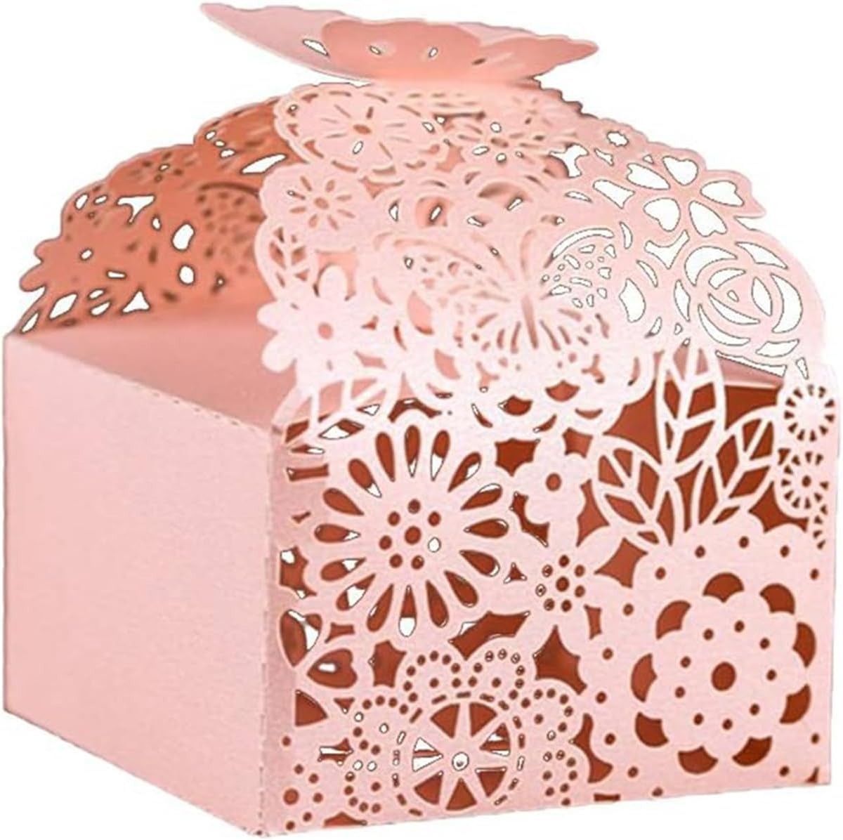 50pcs Pink Laser Cut Butterfly Favor Boxes