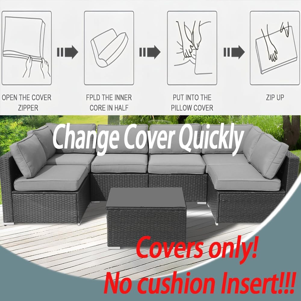 14Pcs Outdoor Cushion Covers with Zipper for 6-Seater Patio Set