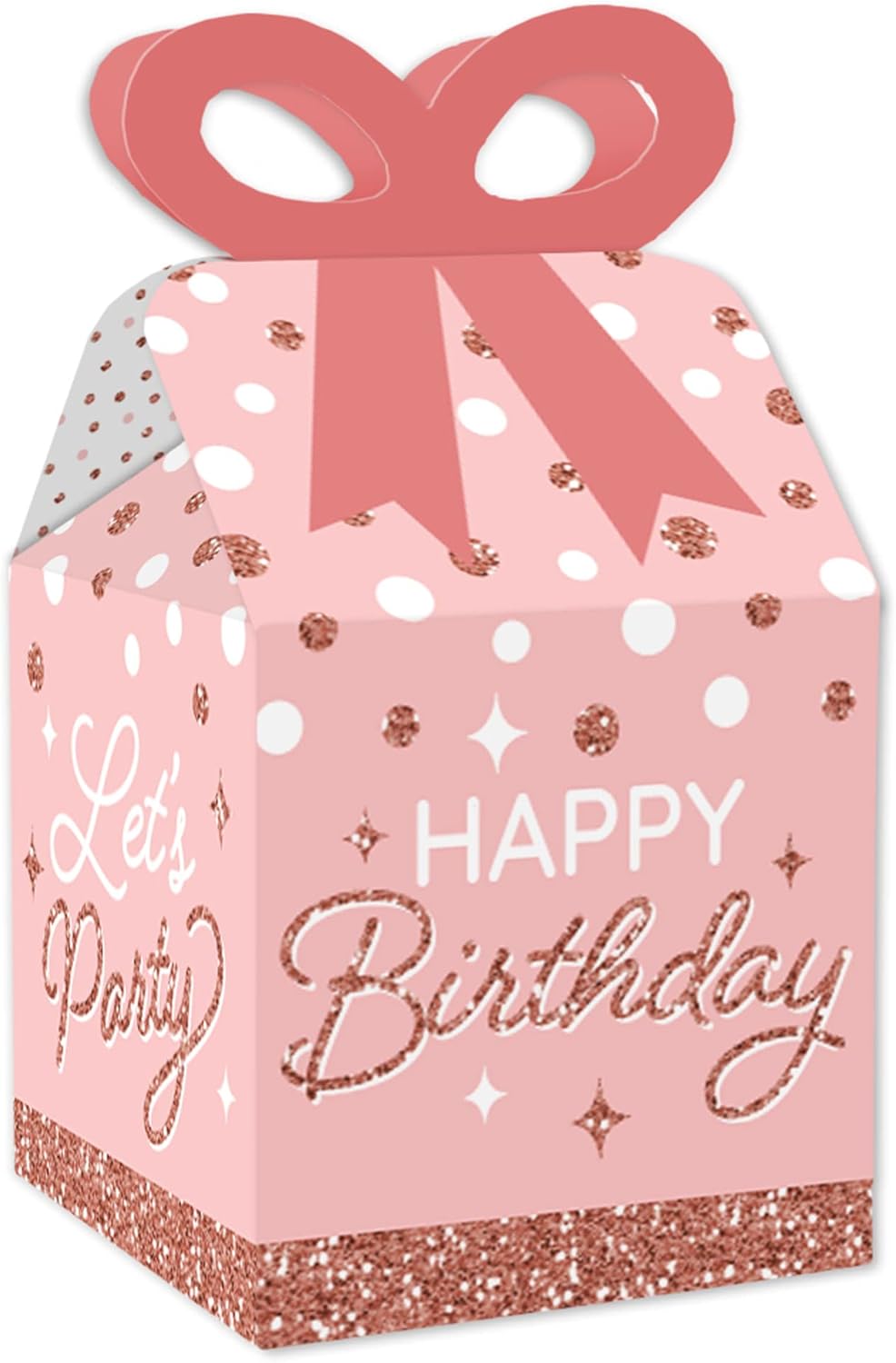 Big Dot of Happiness Pink Rose Gold Birthday Bow Boxes Set of 12