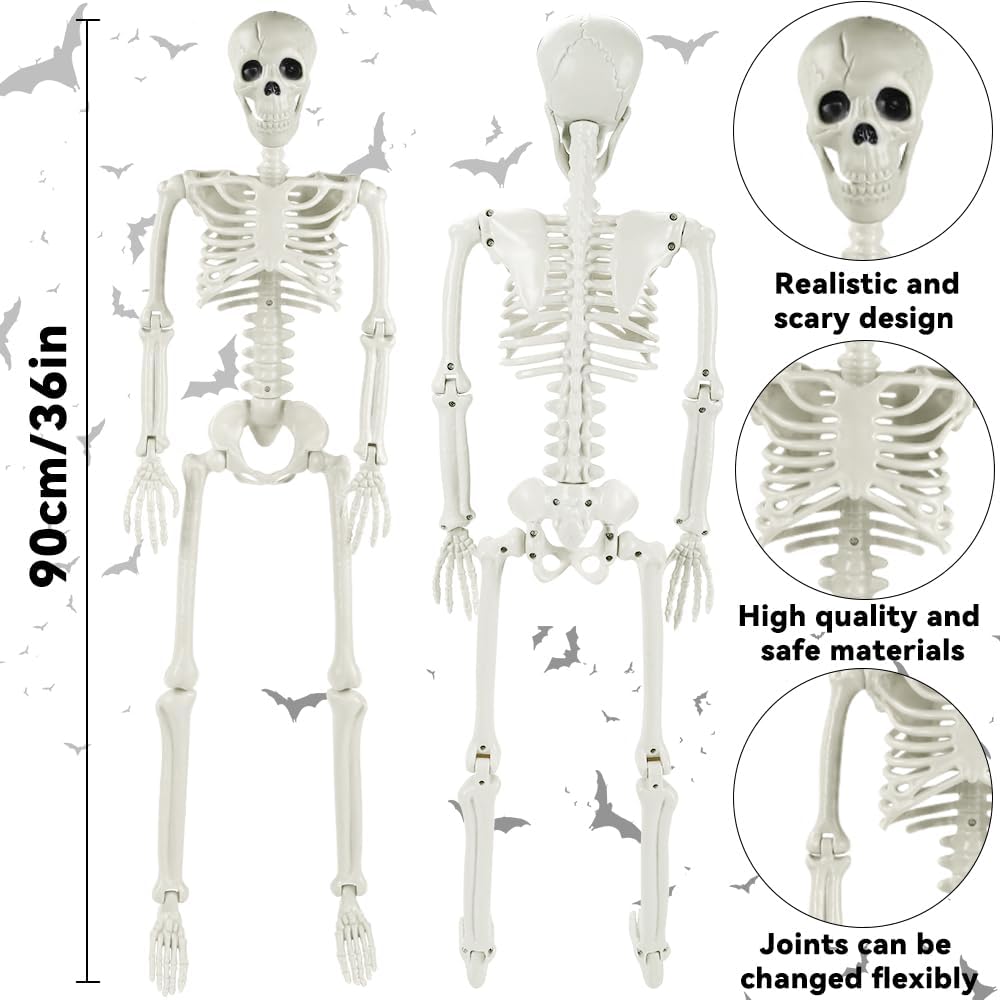 YUJUN 3ft Halloween Skeleton Decorations with Movable Joints