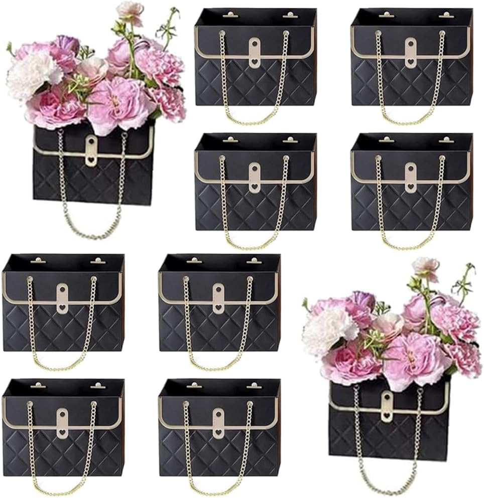 8PCS Flower Paper Gift Bag with Metal Chain Handle