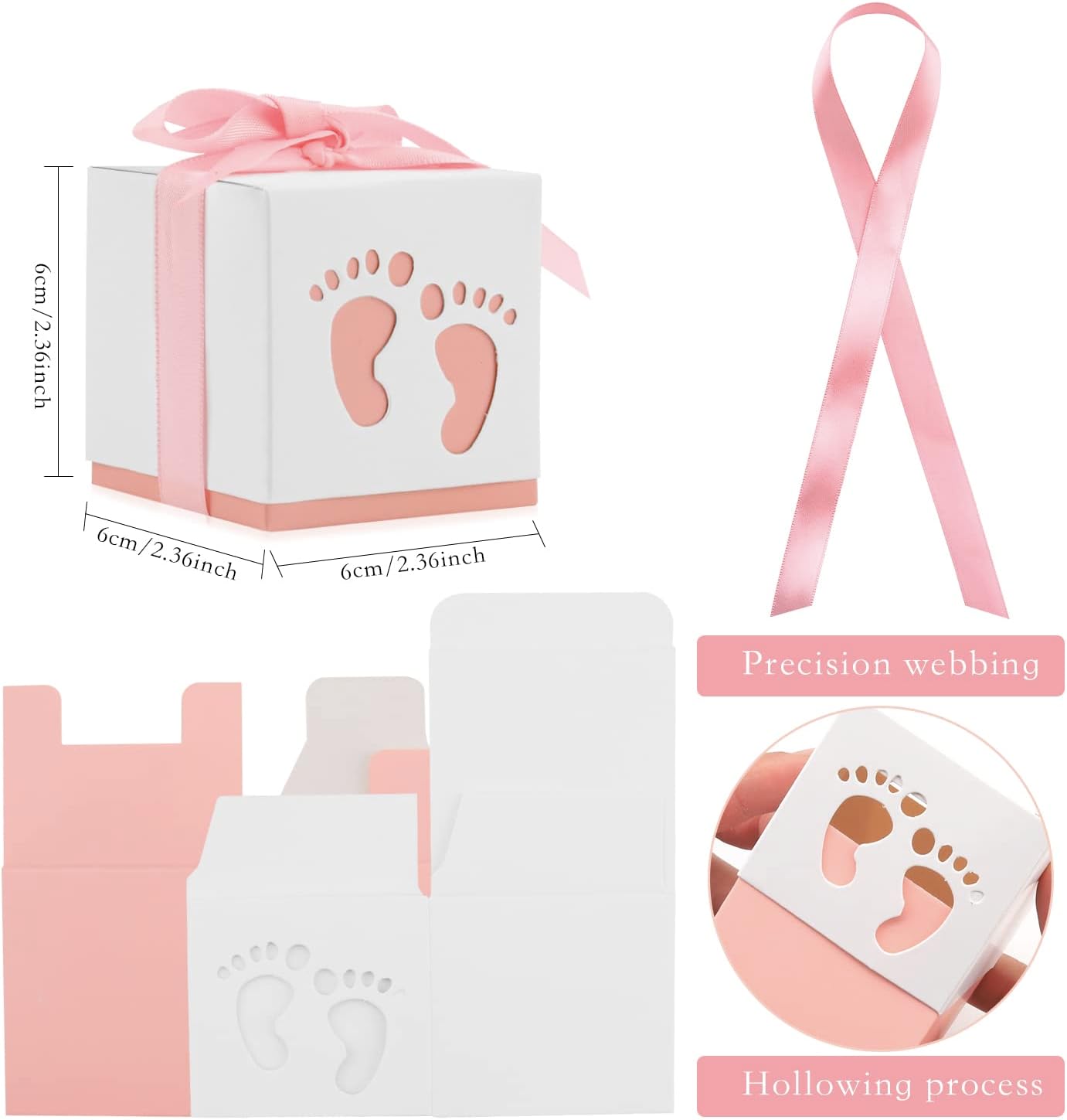 100 Pack Baby Shower Favor Boxes with Ribbon