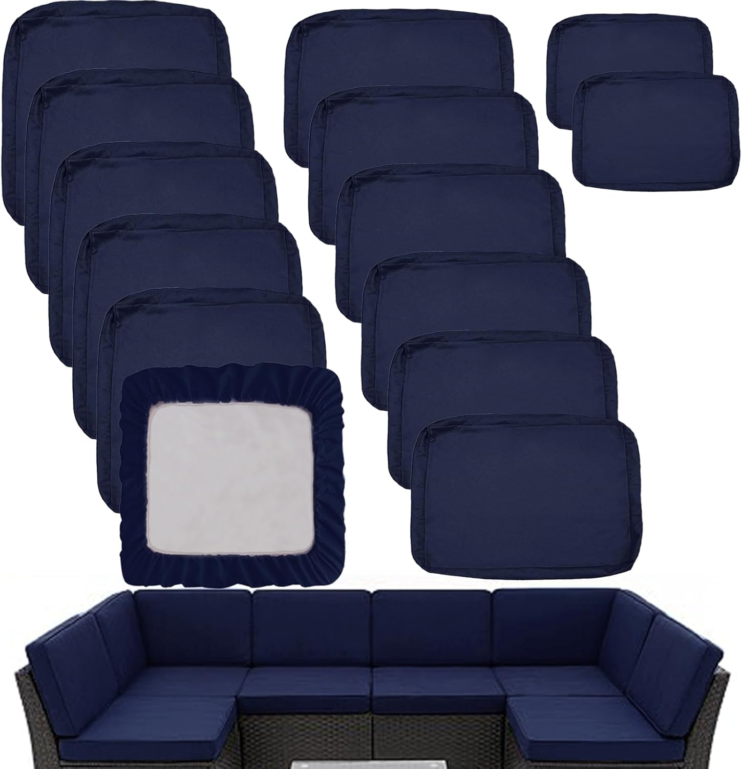 Sqodok Outdoor Cushion Covers 14Pcs Set for 6-Seater Sofa