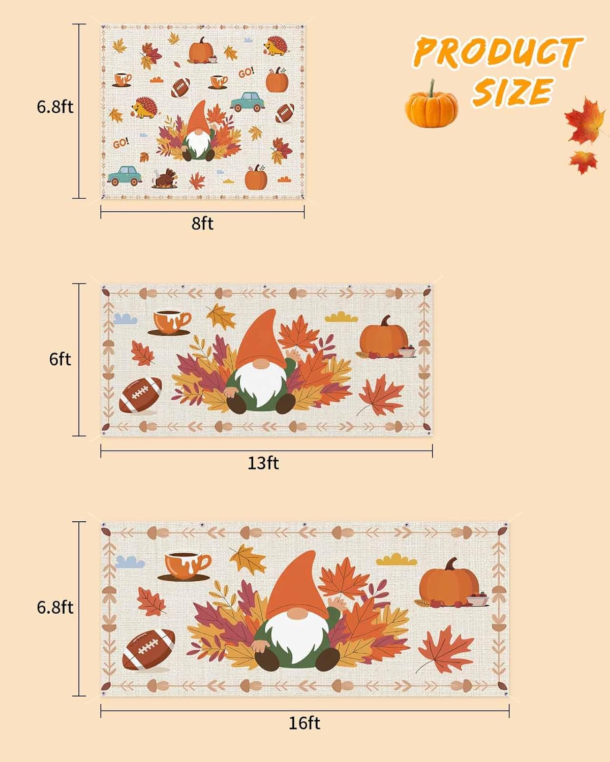 Fall Garage Door Banner 7x8 ft Gnome Pumpkin Decoration