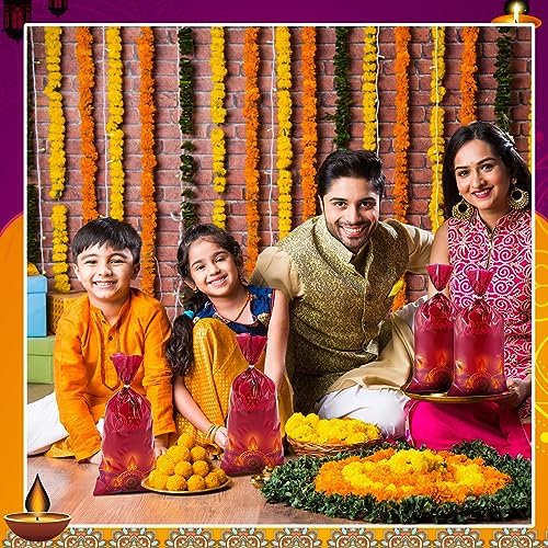 Tenceur 100 Pcs Diwali Cellophane Bags with Ties
