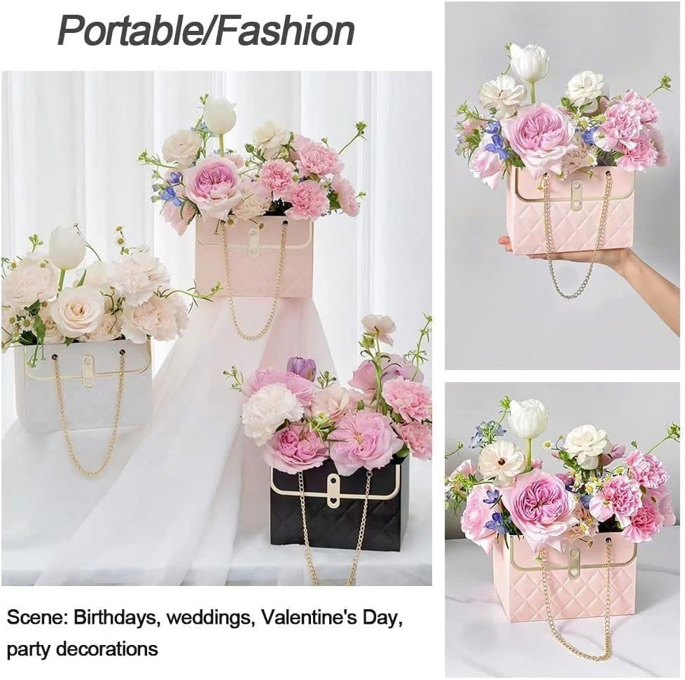8PCS Flower Paper Gift Bag with Metal Chain Handle