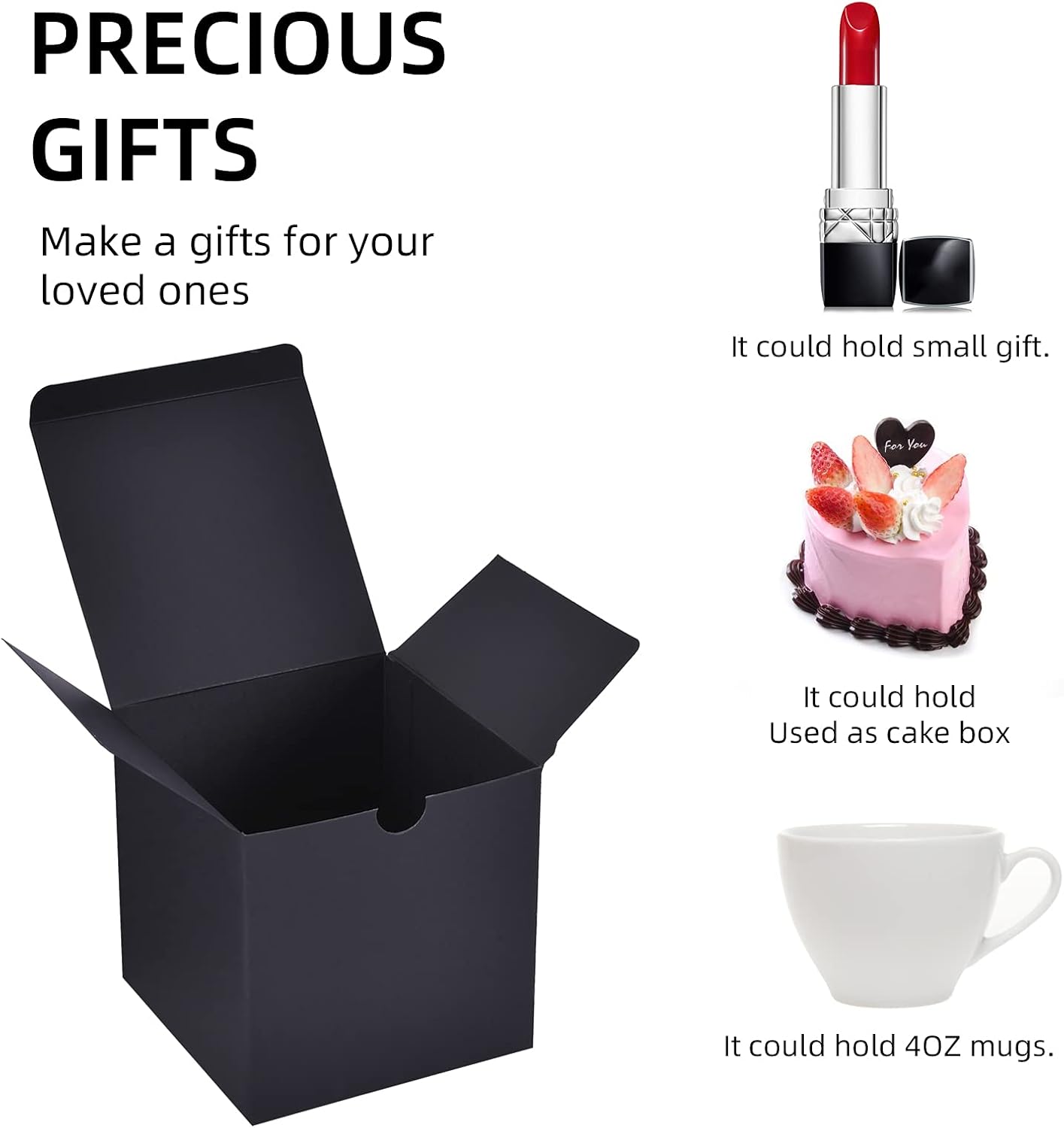 NIGNYA 50 Pack Black Gift Boxes 3x3x3 Inch