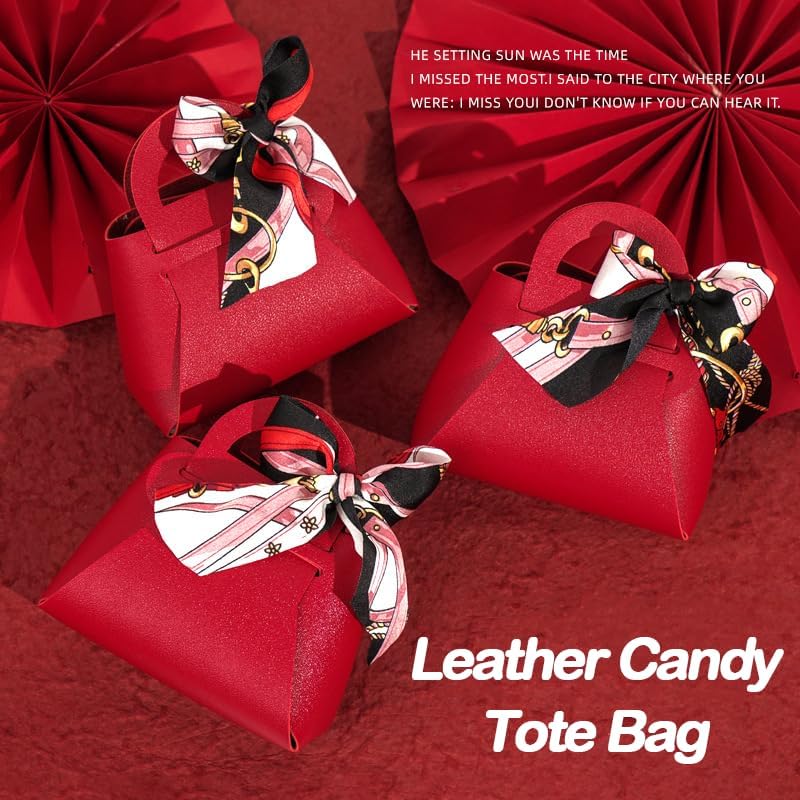 HOSDZOU 10 Pack Leather Wedding Candy Bags with Handle
