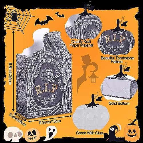 Yeaqee 48 Halloween Tombstone Candy Bags Ghost Design