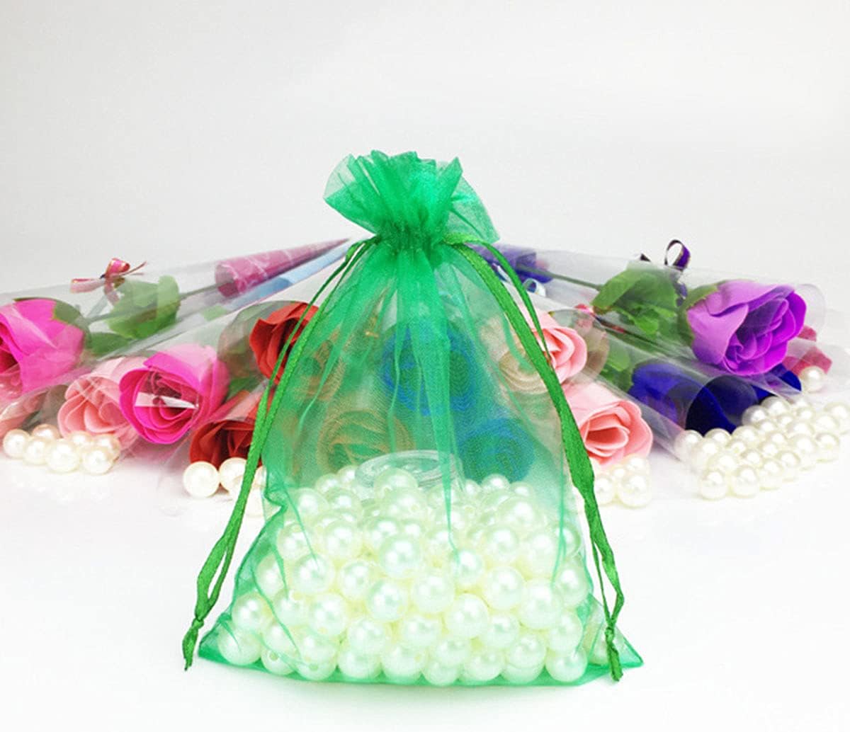 4x6 Inch Organza Gift Bags with Drawstring 50 Count Green Clear Sachet
