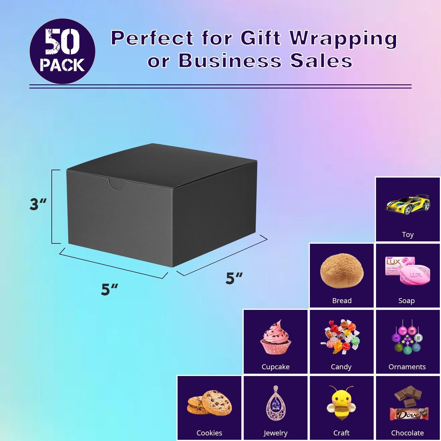 Ueznea Small Black Gift Boxes 50 Pack Kraft Paper Wrap