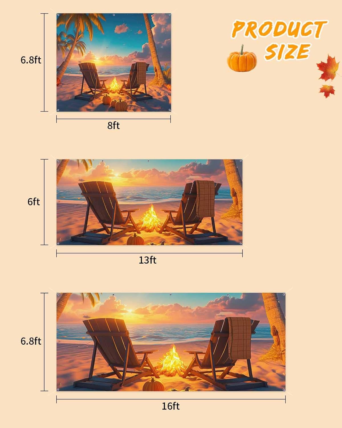 Autumn Bonfire Chair Garage Door Cover 7x8ft with Grommets