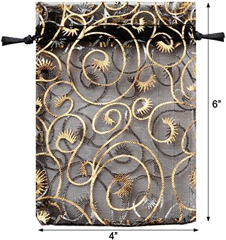 Stratalife 50PCS Black and Gold Organza Gift Bags