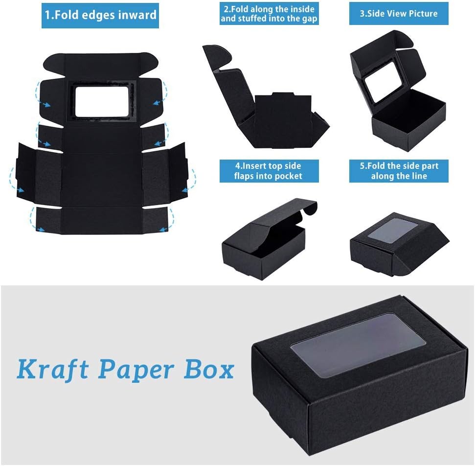 BENECREAT 30 Pack Black Kraft Gift Boxes with Clear Windows