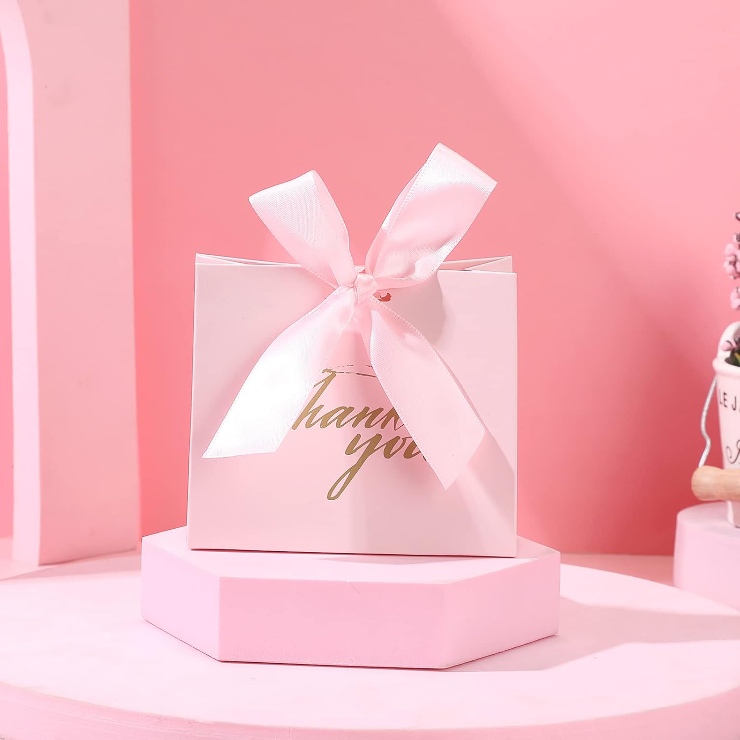 Yahenda 50 Pcs Pink Candy Gift Bags with Bow Ribbon
