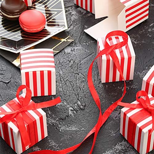 AWELL Small Red Stripes Gift Candy Box with Red Ribbon Pack of 50