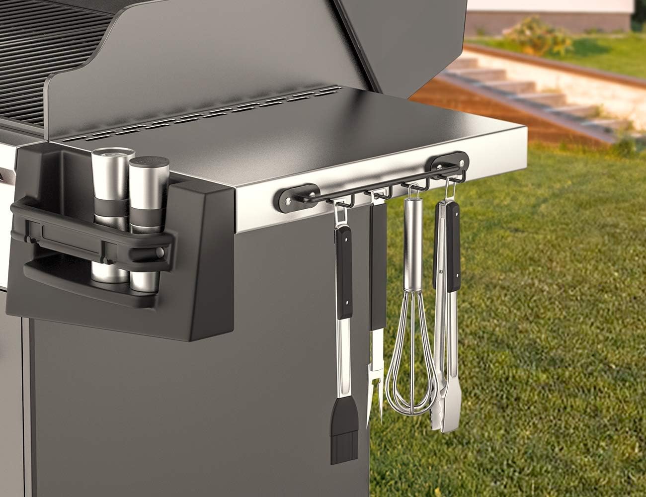 Skyflame Magnetic BBQ Tool Rack - 4 Hooks 12 Inch Universal Organizer