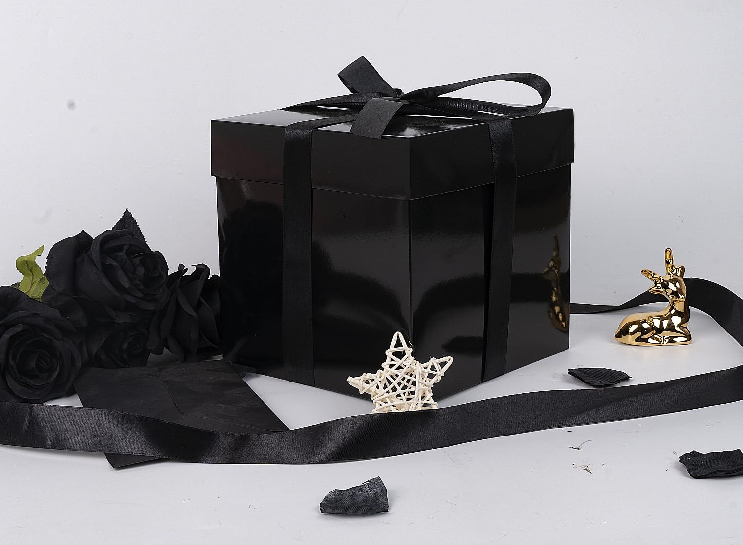 Jaywayang 5 Pack Black Gift Boxes with Lids Ribbons Tissue Papers