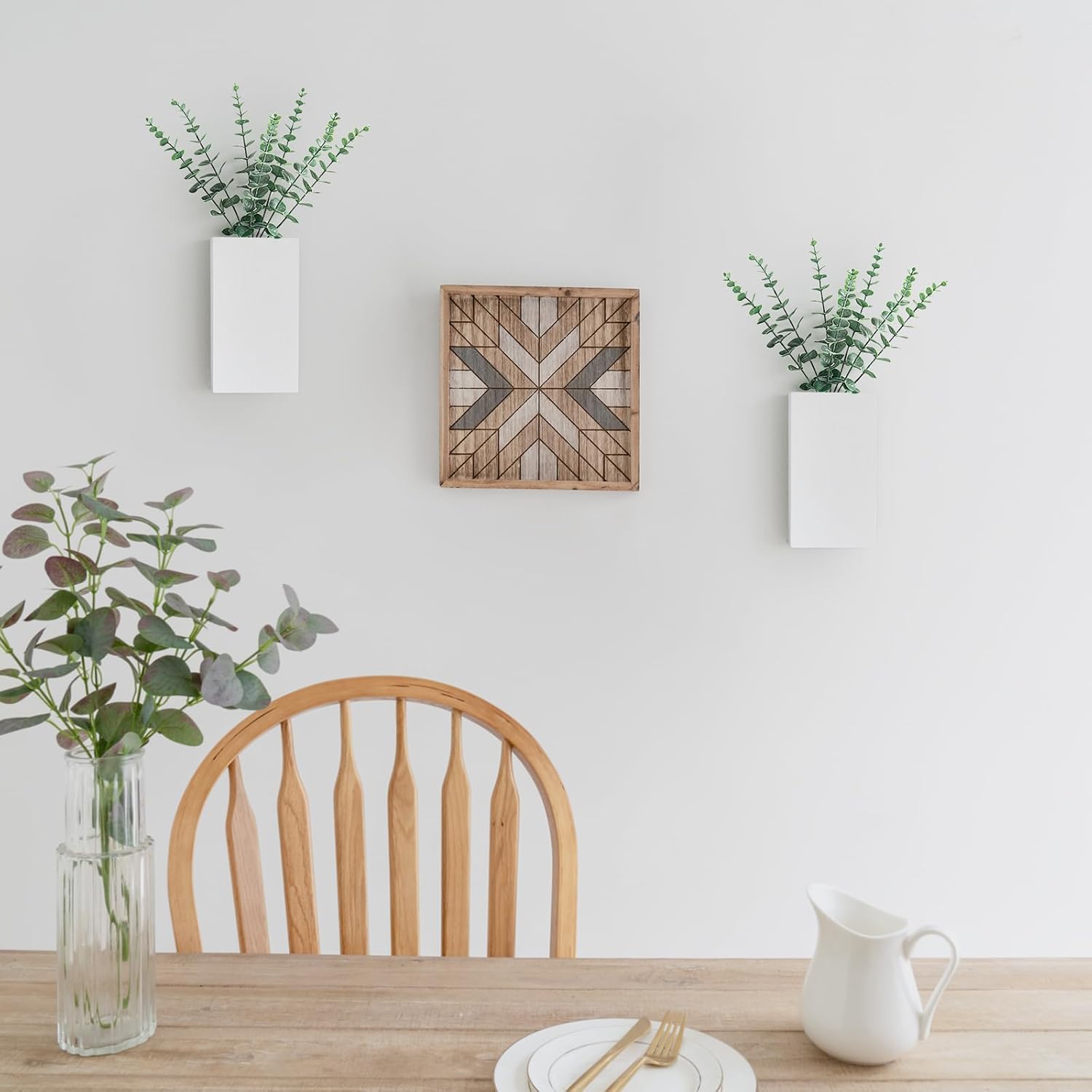 Dahey 2 Pack Wood Wall Planter with Artificial Eucalyptus