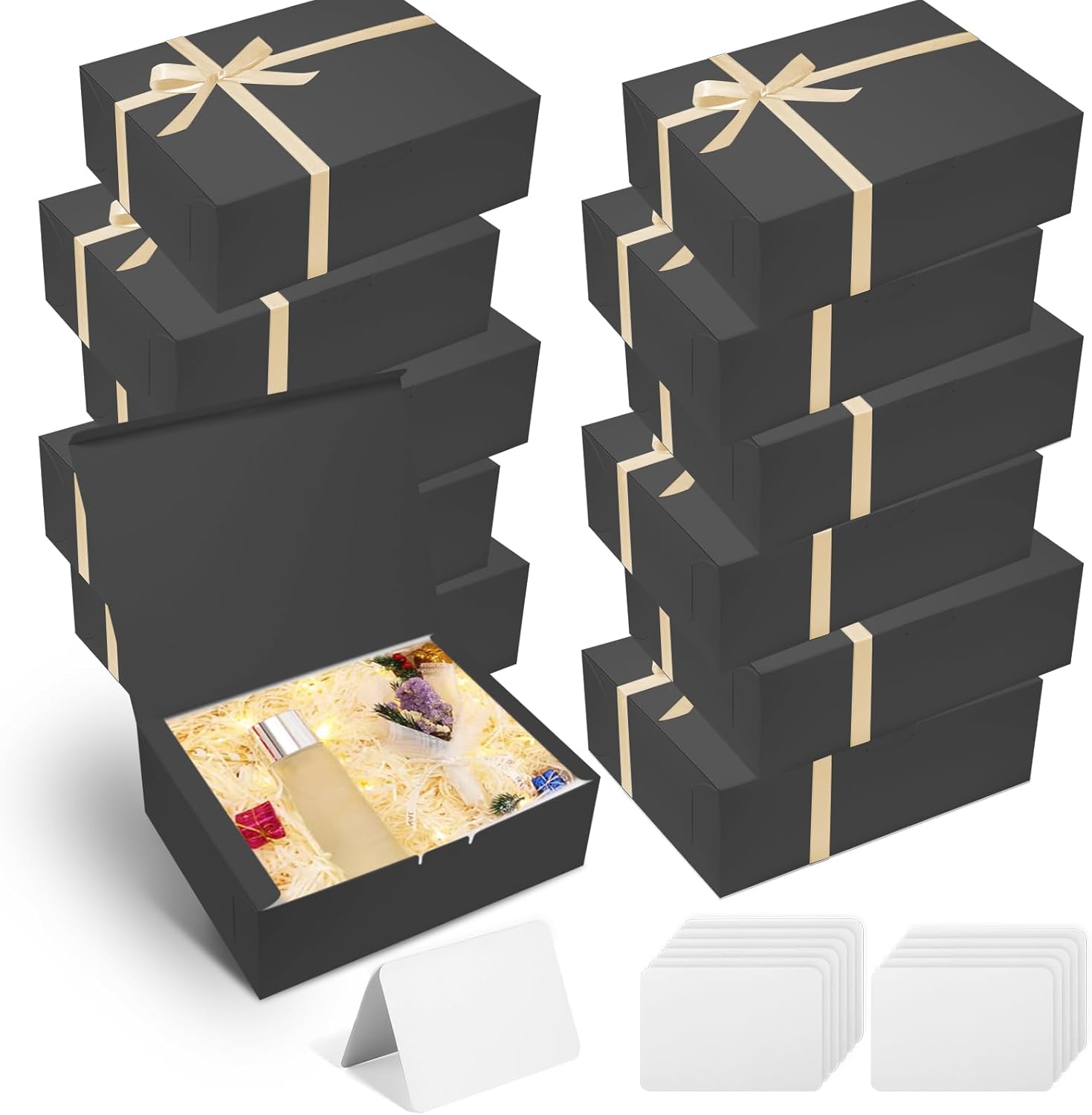 12 Piece Black Gift Box with Lid and Ribbon