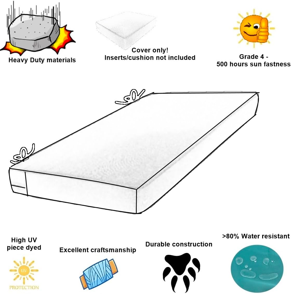 Water Resistant Outdoor Cushion Covers with Ties 2 Pack