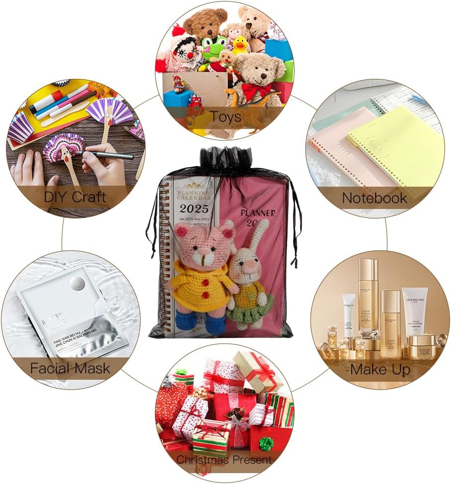 100PCS Black Organza Drawstring Gift Bags
