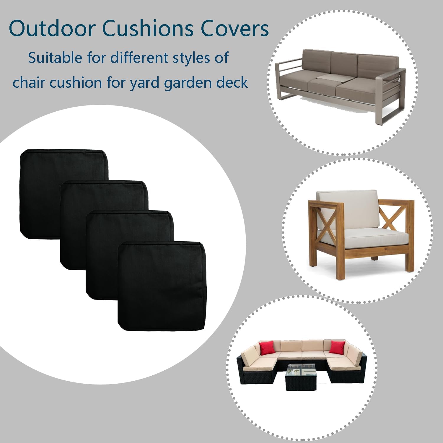 FLYMEI 20x20x2 Outdoor Cushion Covers 2Packs Black