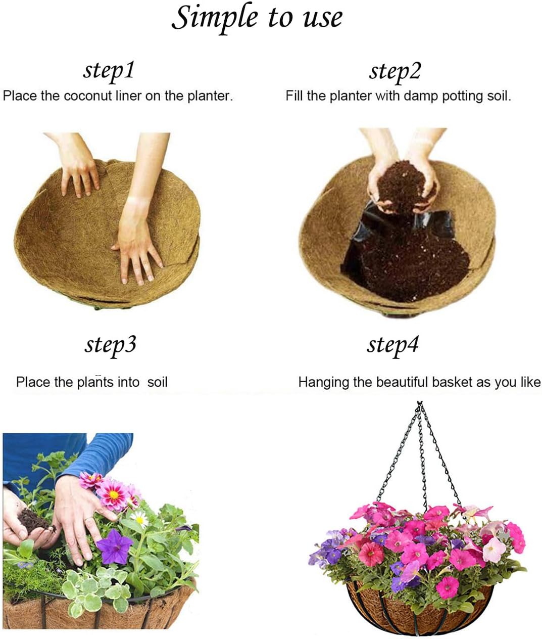 MTB Supply 14 Inch Hanging Planters with Coco Liner Pack of 4
