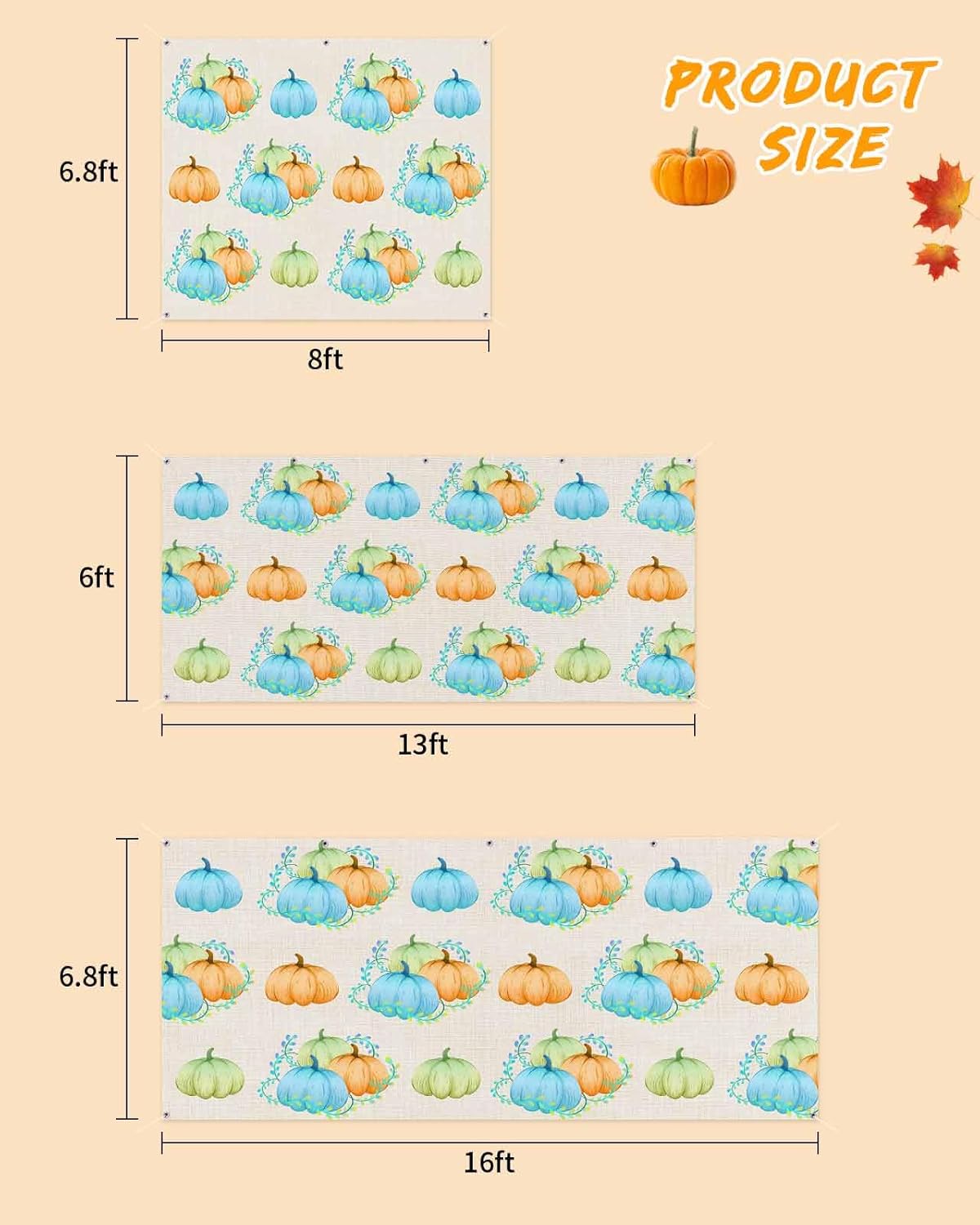 IDOWMAT Fall Thanksgiving Field Pumpkin Garage Door Cover 7x8ft Green