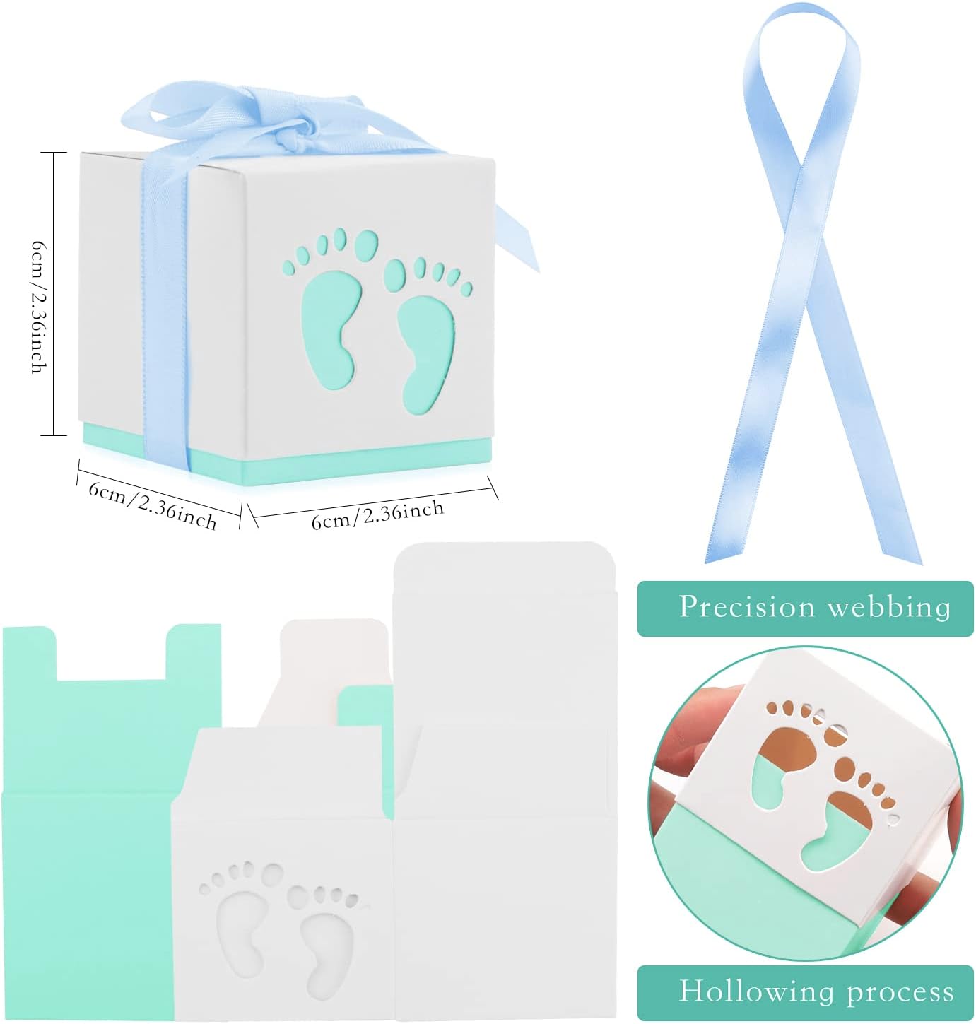 100 Pack Baby Shower Favor Boxes with Ribbon Blue