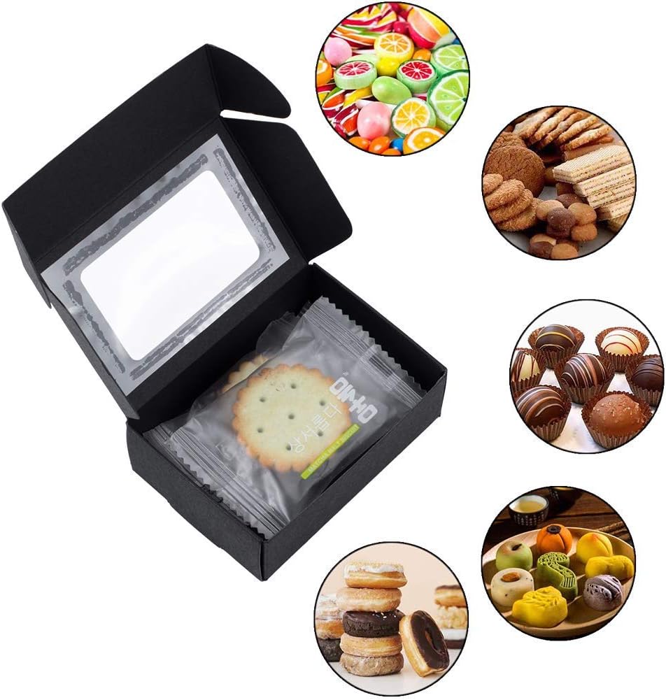 BENECREAT 30 Pack Black Kraft Gift Boxes with Clear Windows